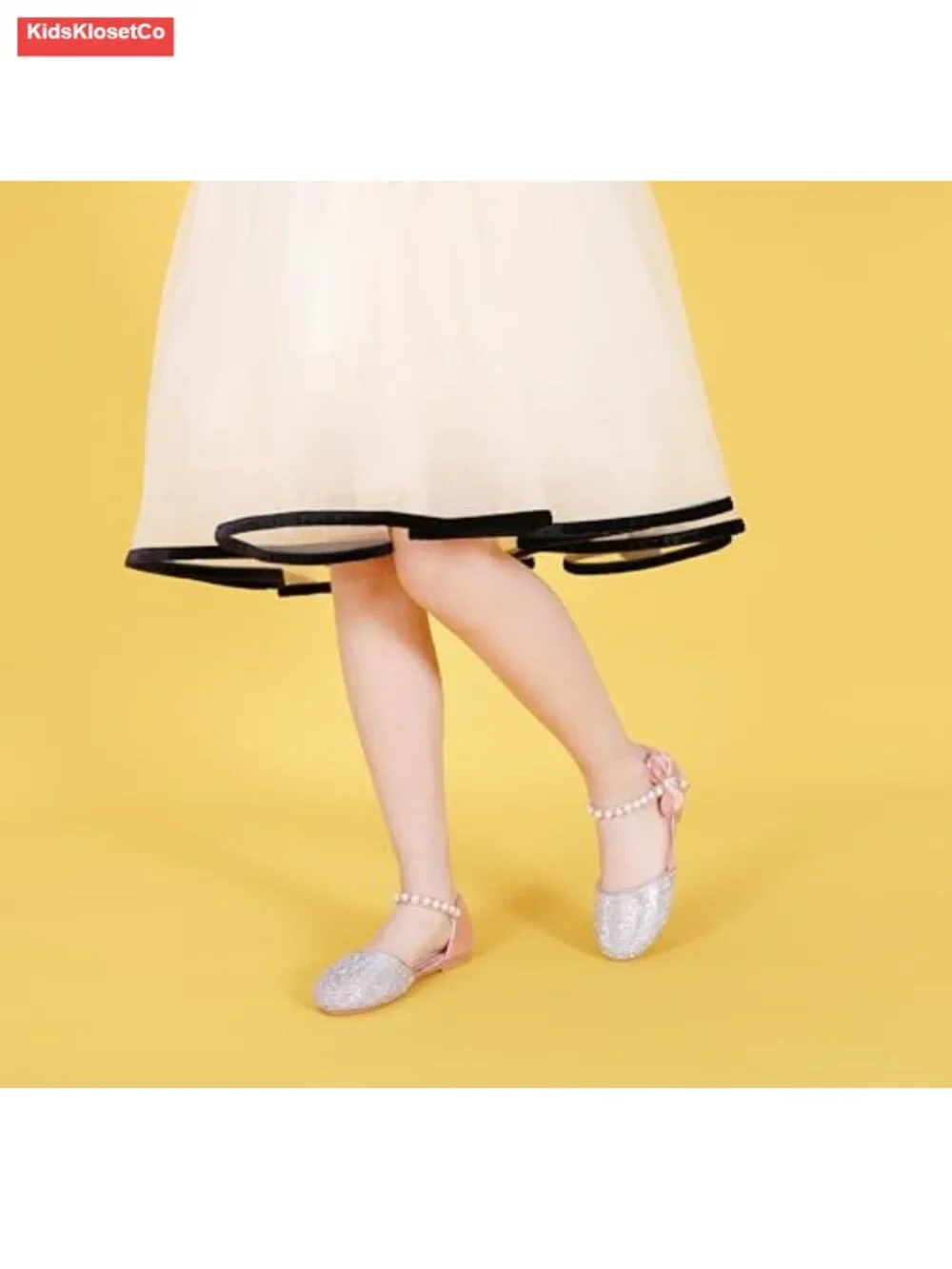 Sparkle Mary Jane Ballet Flats for Girls - Faux Leather Rhinestone Pearl